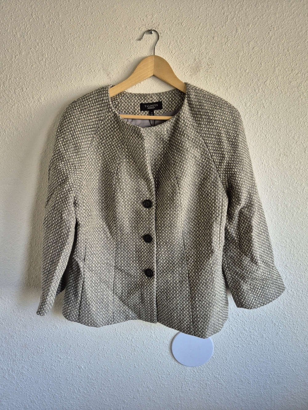 NWT Talbots Wool Blend Tweed Single Breast Gray Blazer Jacket Womens Size 14